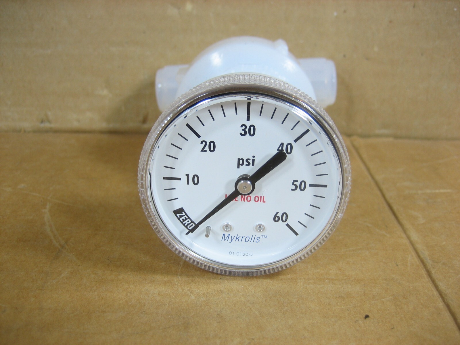 Mykrolis Pressure Gauge 0-60 PSI with Furon PFE Inline 3/8″ Tee
