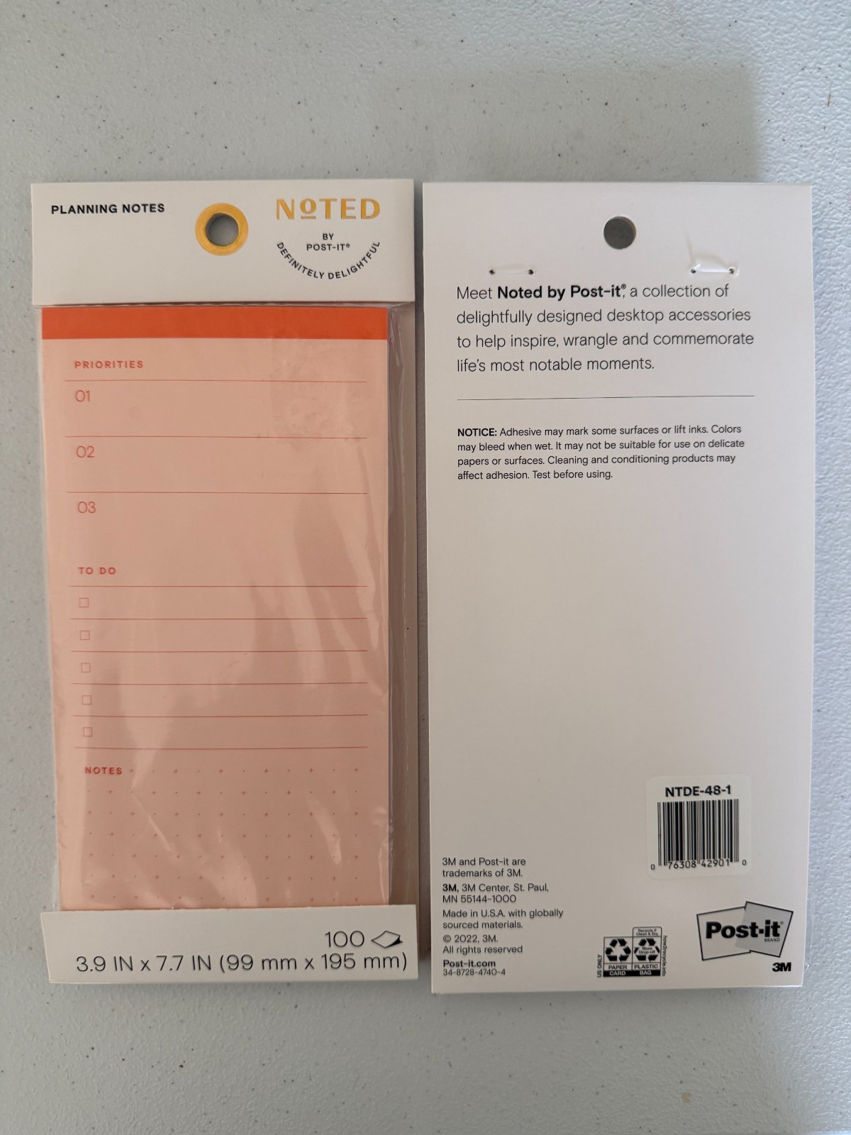 Noted by Post-it Planning Notes Lot of 2 To Do Pads Peach 100 Sheets New