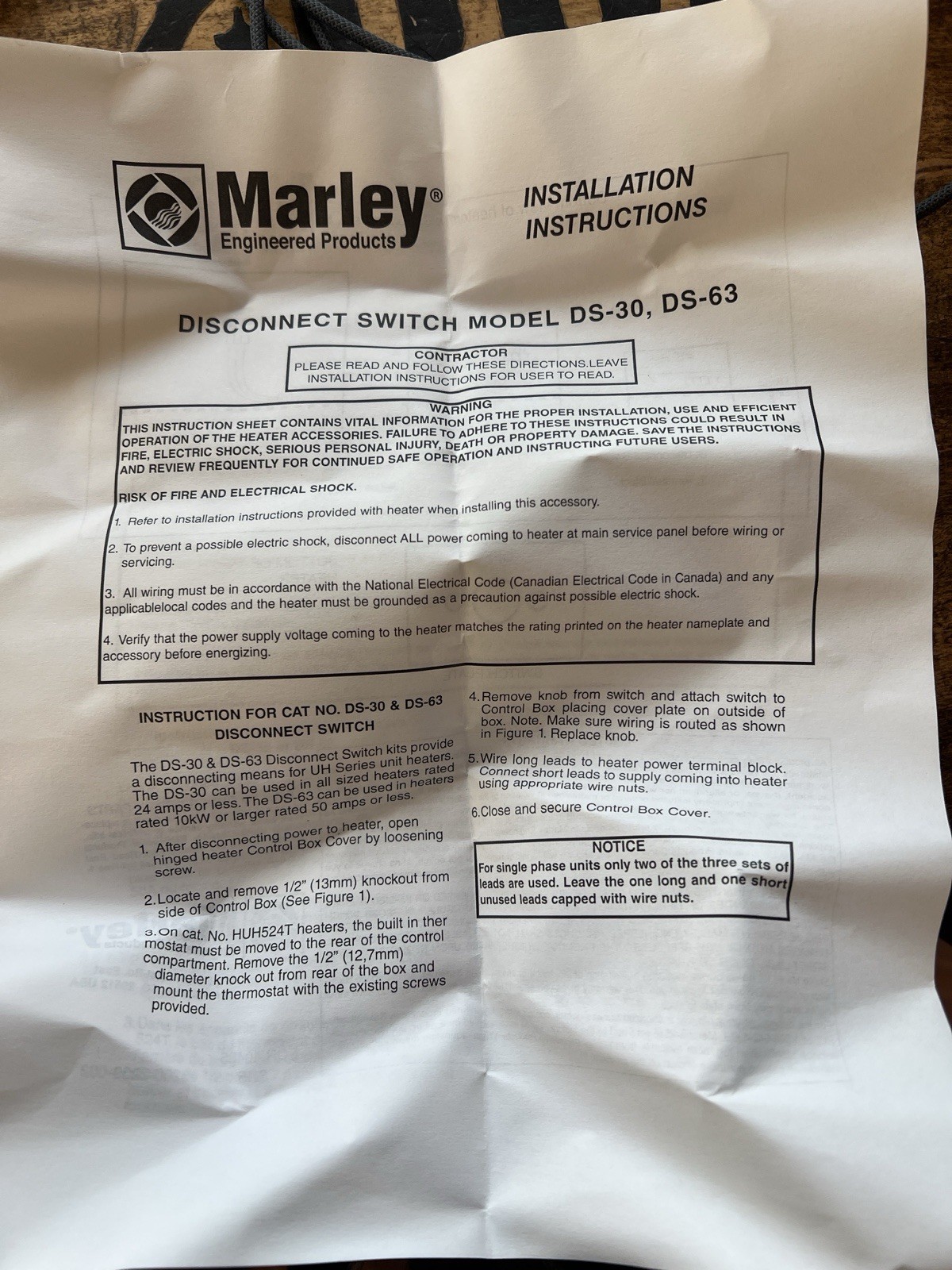 BERKO/MARLEY 3 Pole Disconnect Switch 30 AMPS