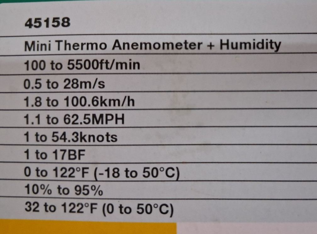Extech 45158 Vane Mini Thermo-Anemometer plus Humidity