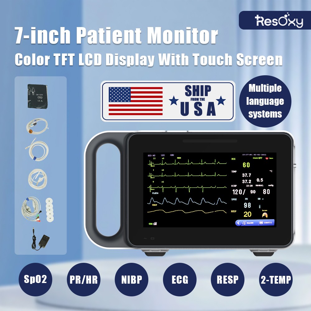 7″ Handheld Patient Monitor Vital Signs Monitor ECG/NIBP/TEMP/RESP/SPO2/PR