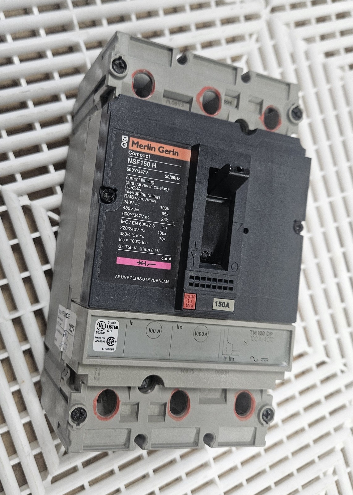 Merlin Gerin NSF150H 100A 600V 3P Molded Case Circuit Breaker w/ TM100DP