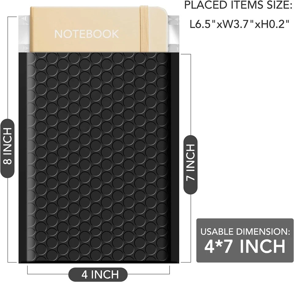 Black Bubble Mailers 4X8 Inches 50 Pack, Usable Size 4X7″ Bubble Envelopes for S
