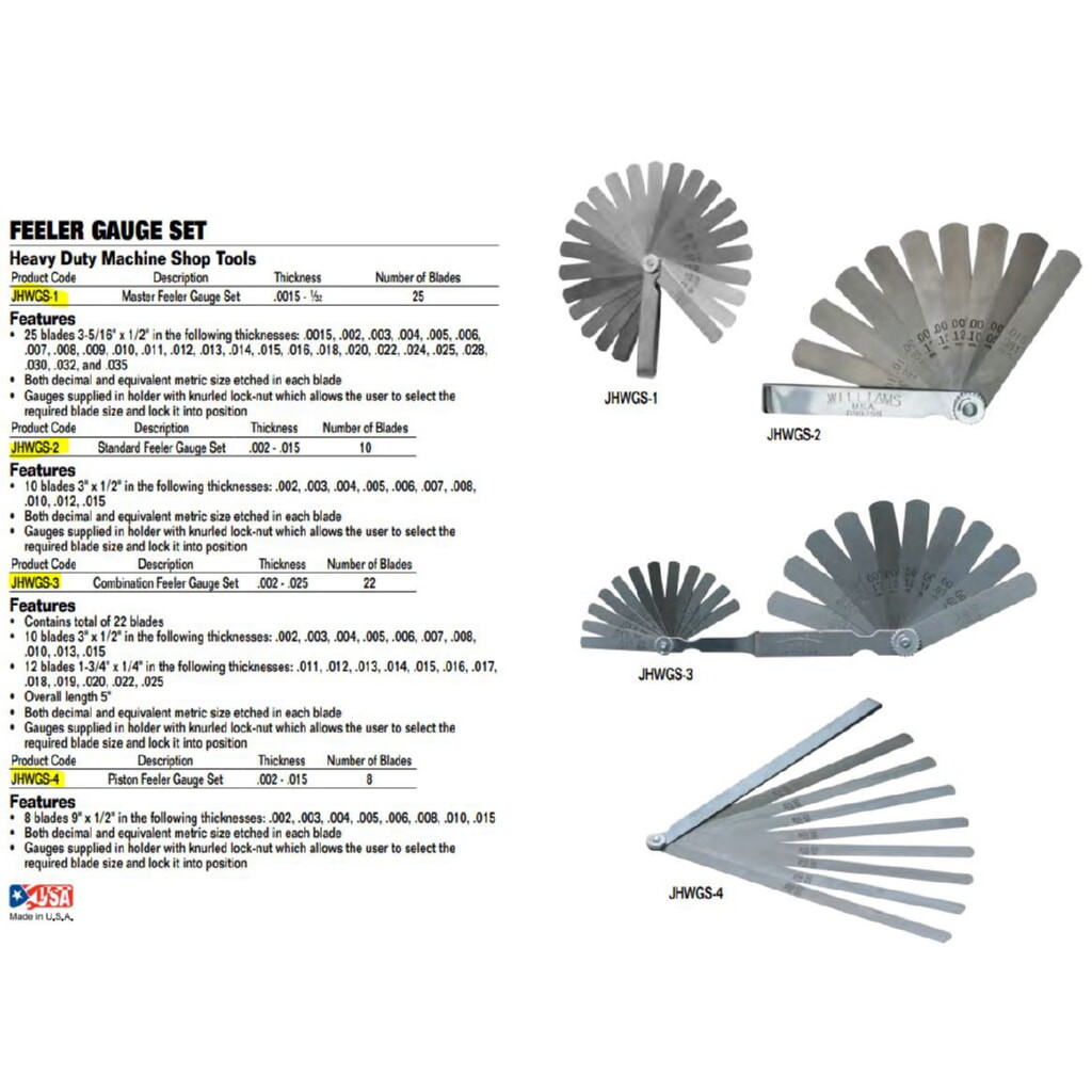 Williams GS-2 Standard Feeler Gauge Set