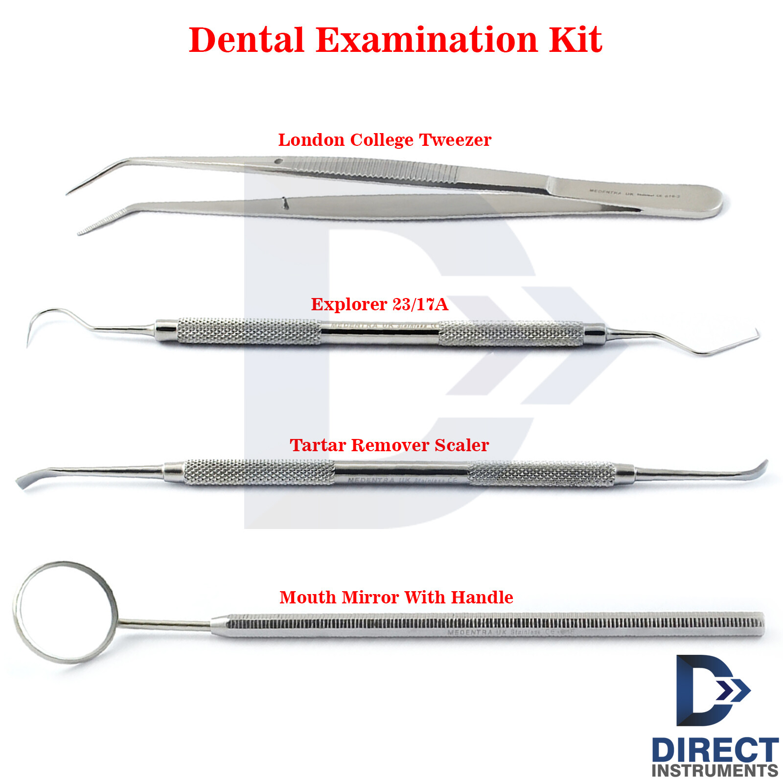 Dental Basic Examination Kit Diagnostic Mirror Tartar Remover Explorer Tweezers