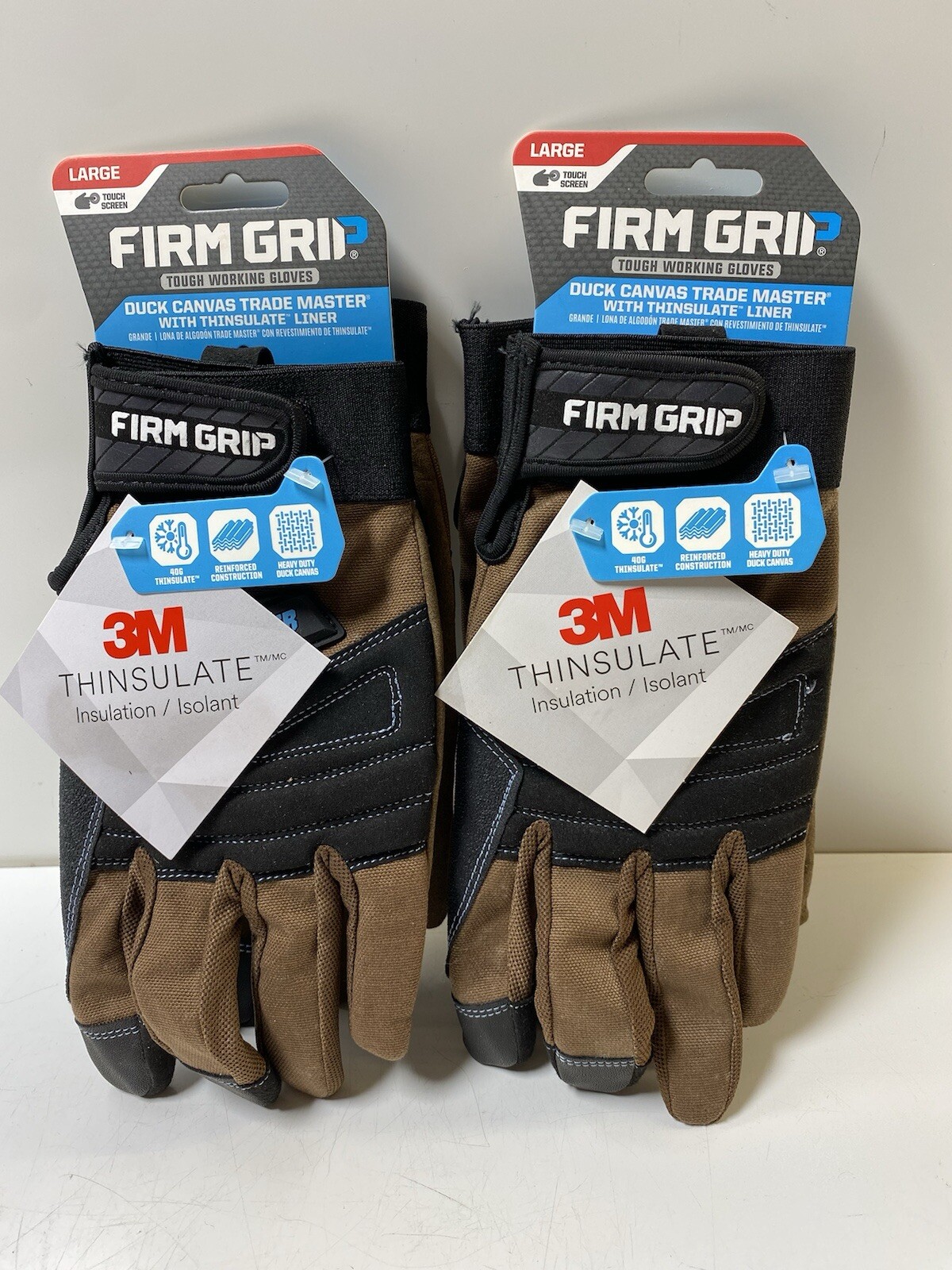 Lot Of (2) FIRM GRIP Winter Gloves Trade Master Duck Canvas Thinsulate – Large