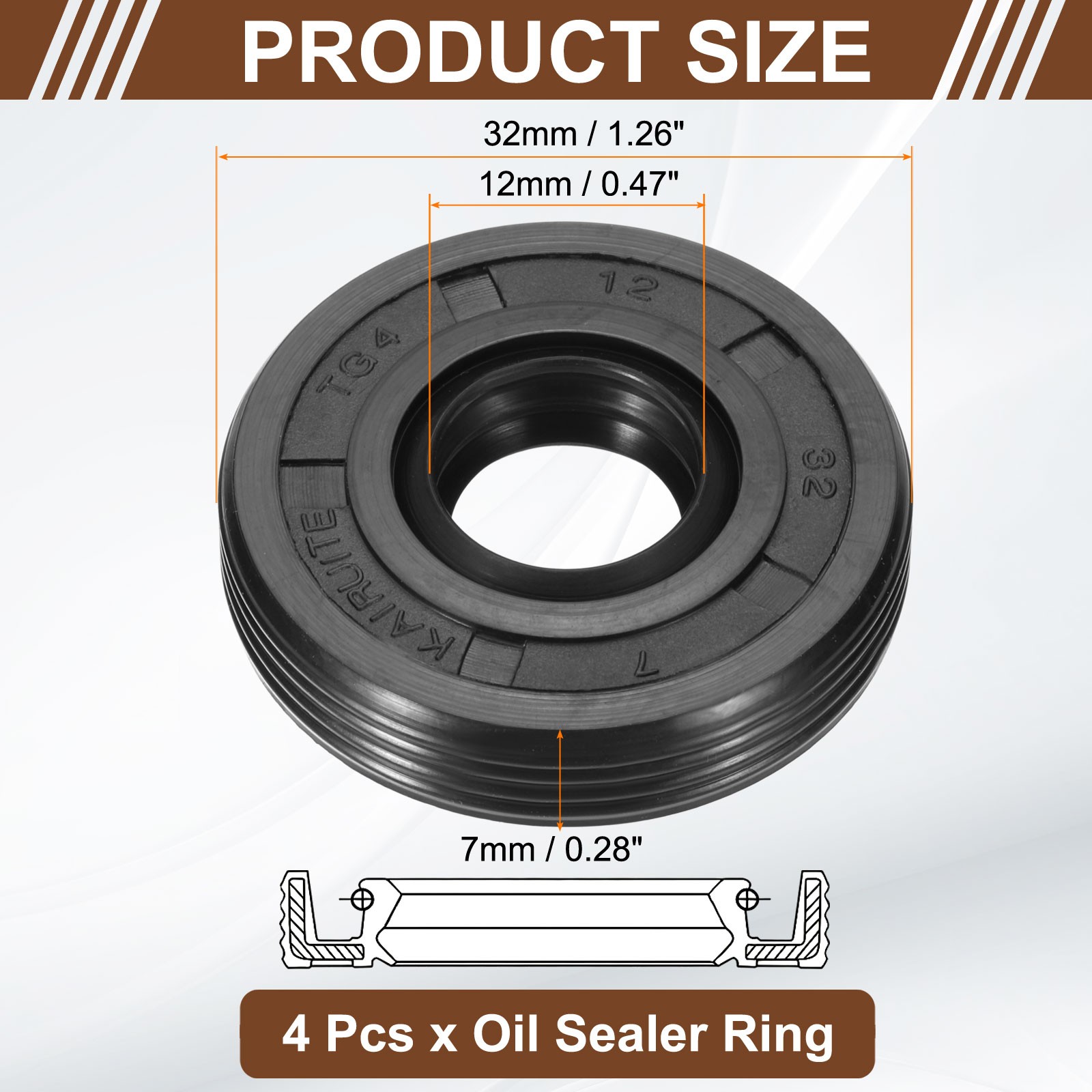 4pcs TC Oil Seal (12x32x7mm) – Metric Nitrile Rubber Cover Double Lip