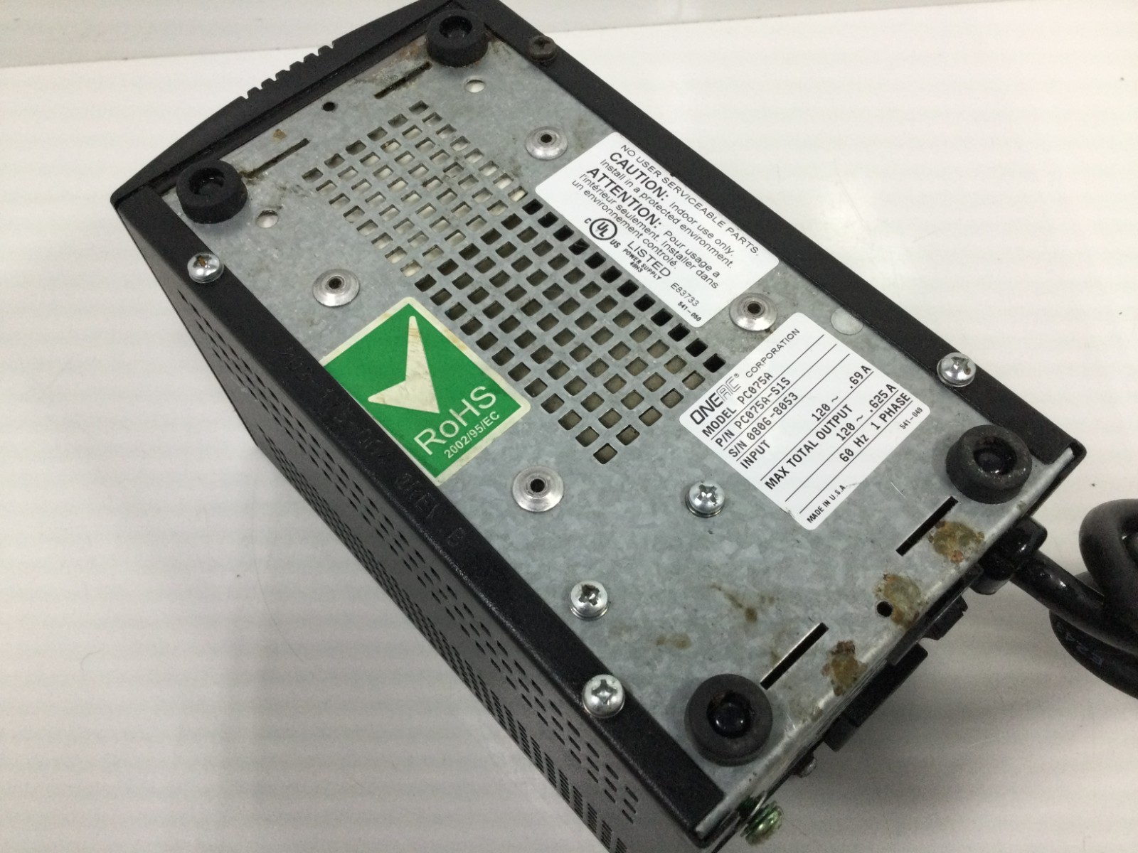 OneAC PC075A Power Conditioner, Input: 120VAC, .69A, Output: 120VAC, 6.25, 69Hz