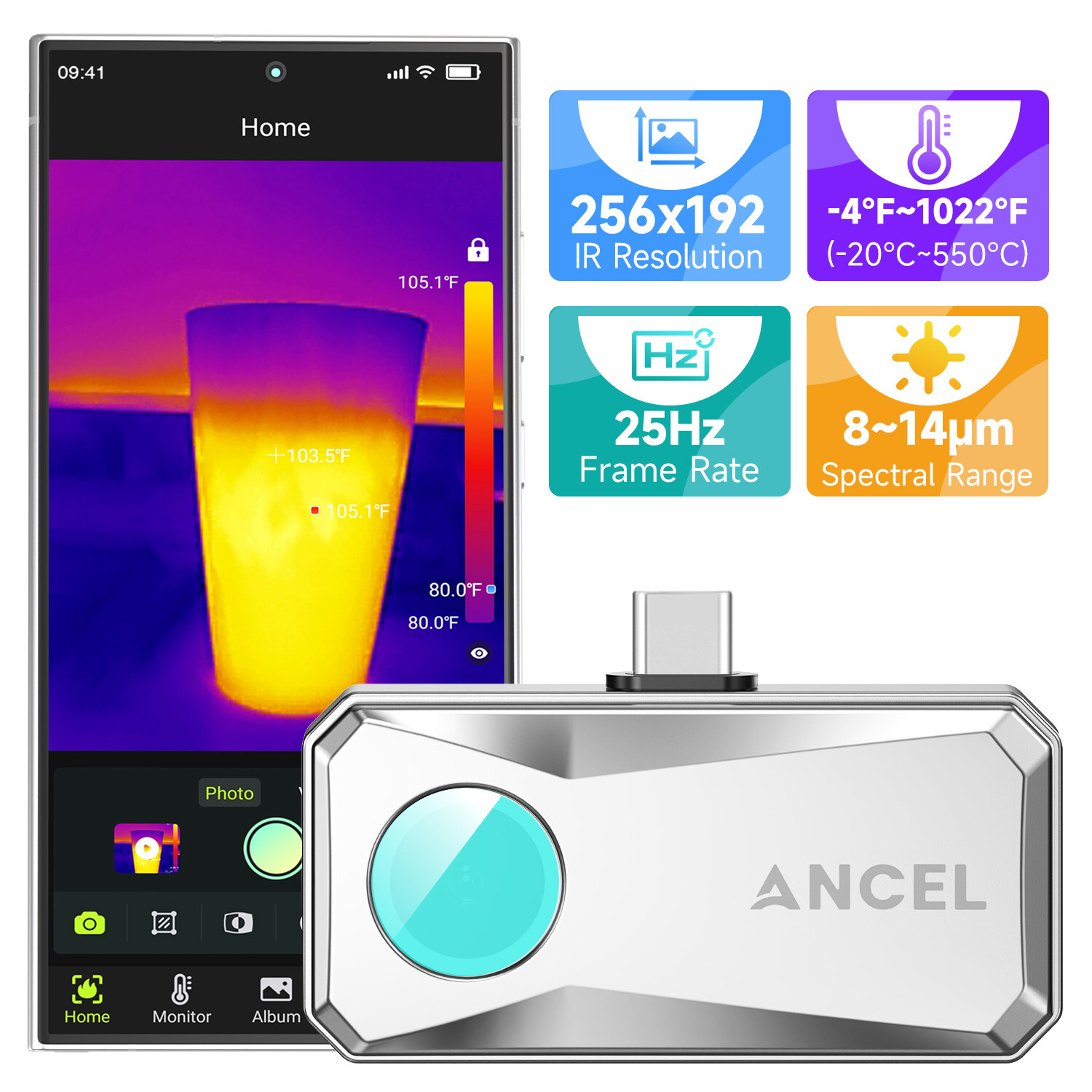 256×192 IR Thermal imaging Camera Imager for Android Phone Tablet ANCEL IR101