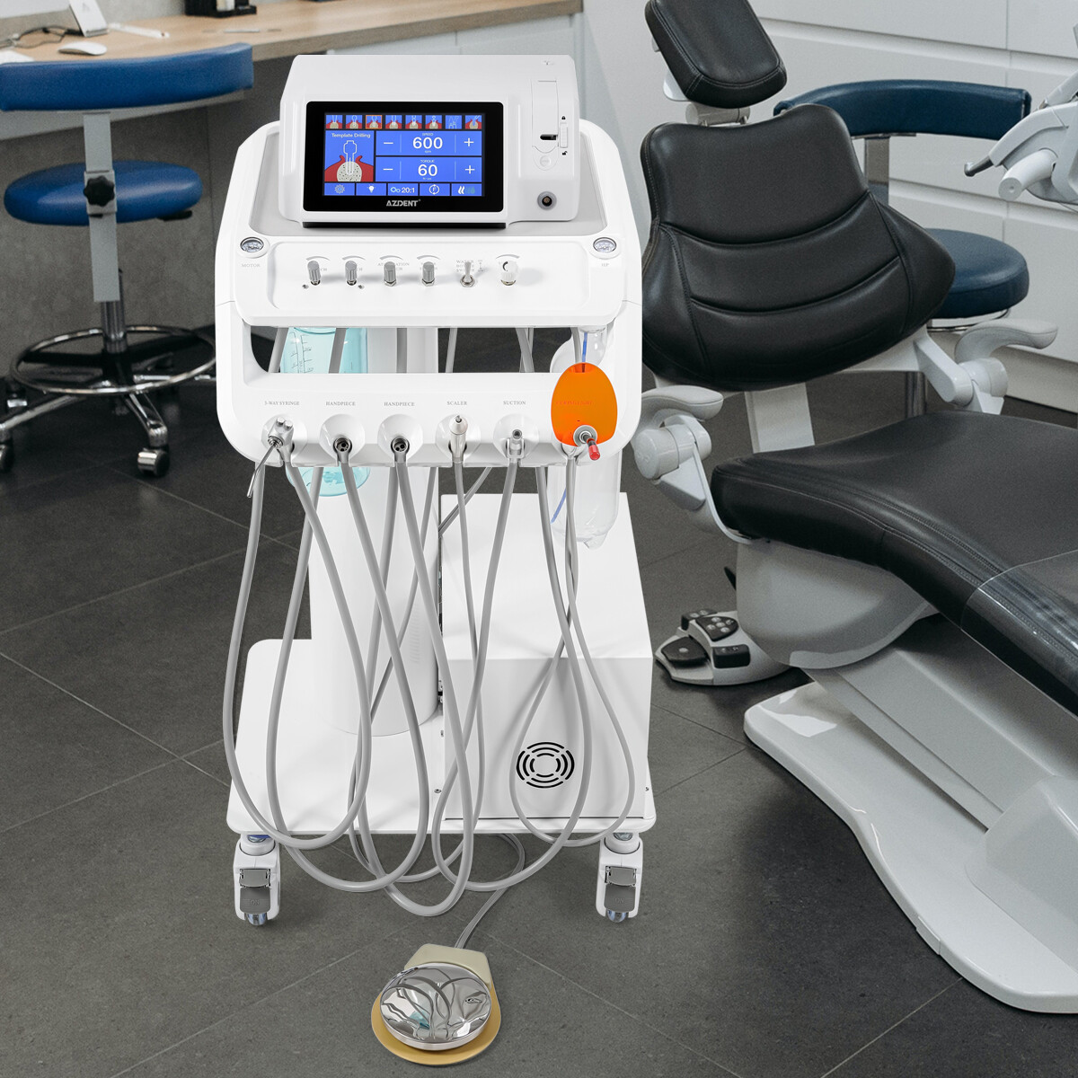 Unidad de entrega móvil dental portátil Caja rodante de succión Compresor/Silla
