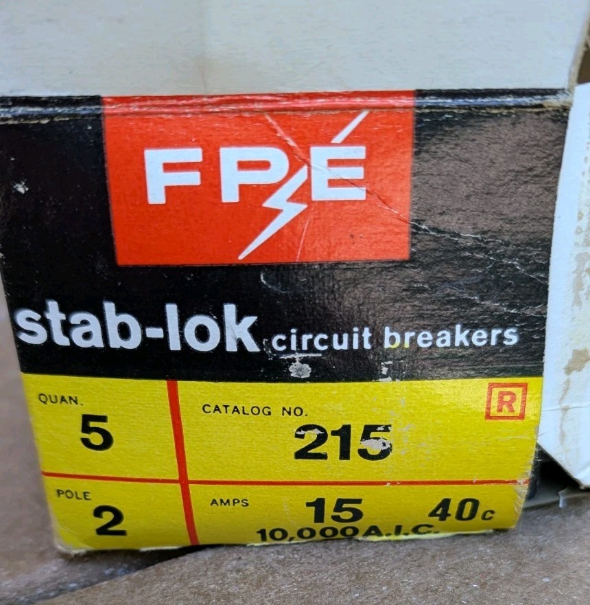 Lot of (5) New Old Stock Federal Pacific Stab-Lok Circuit Breaker 215 15a 2-Pole