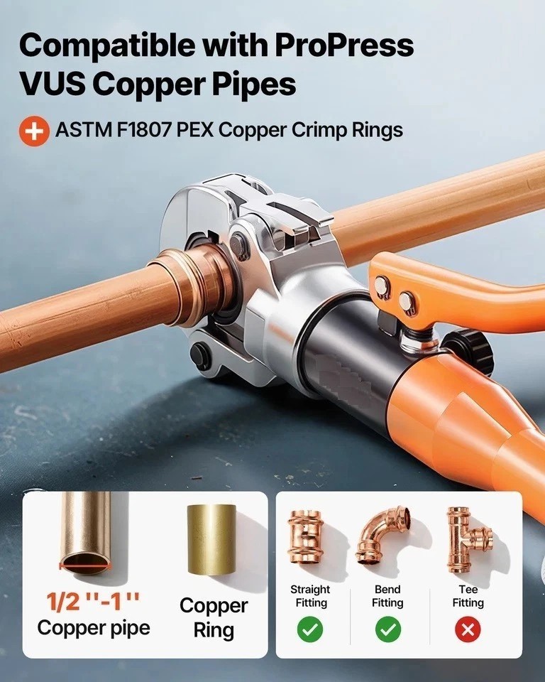 Copper Pipe Crimping Tool Hydraulic Driven Press Tool with 8 Jaws