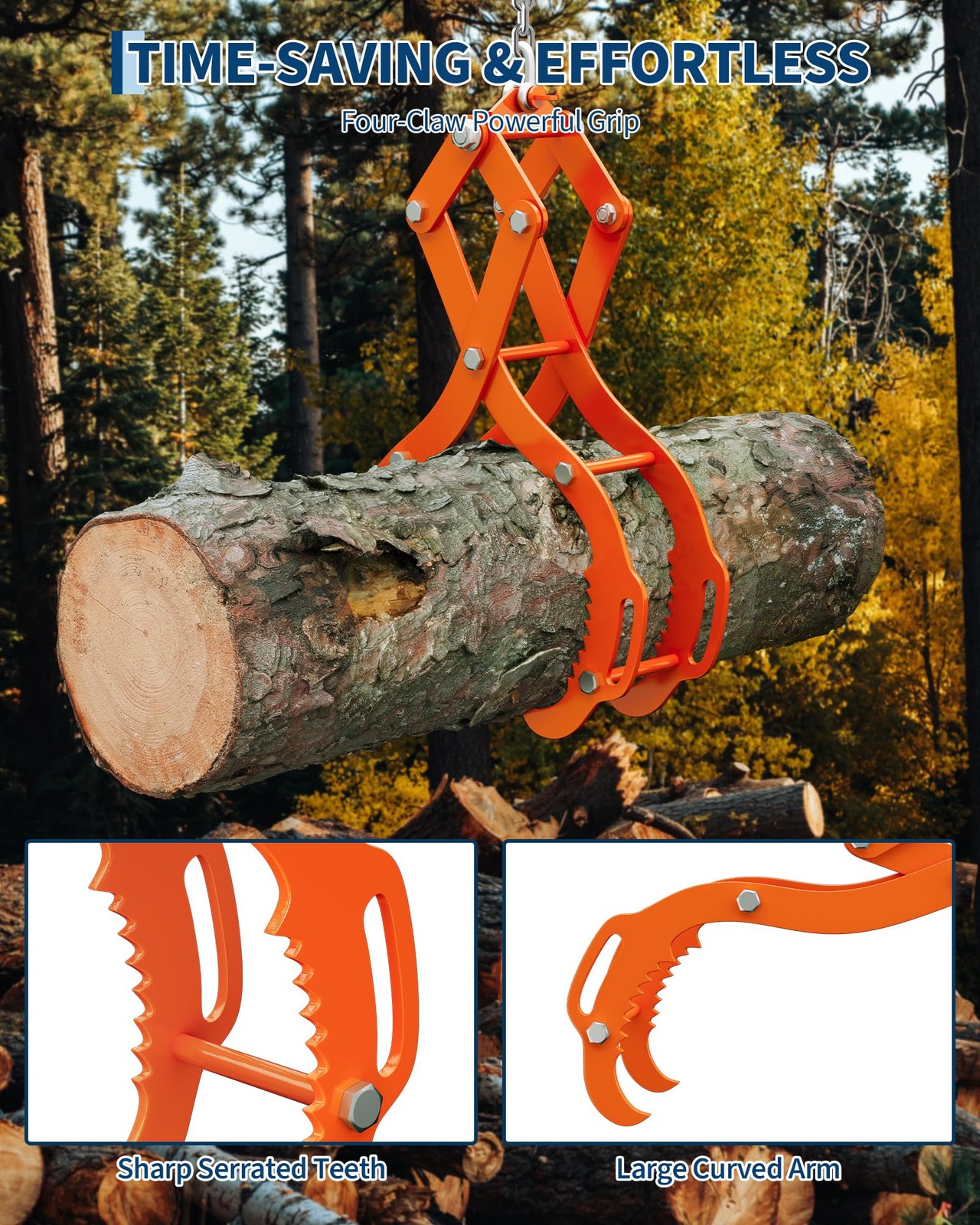 Log Lifting Tongs 28″ 4 Claw Timber Claw Hook Grapple Logging Tongs
