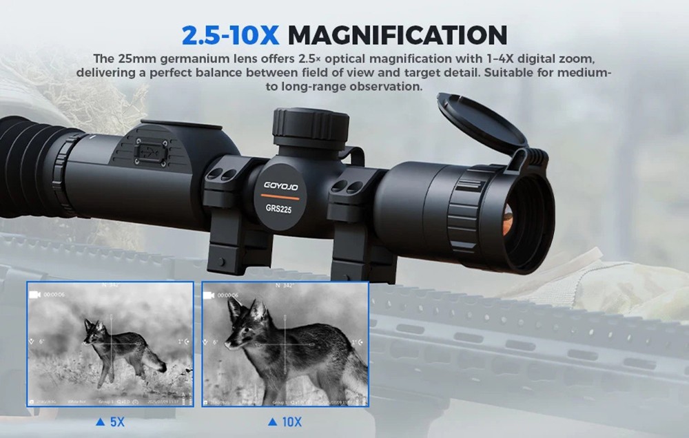 GRS225 Thermal Night Vision Rifle Scope 1x-8x Digital Zoom 25MM One-Shot Zeroing