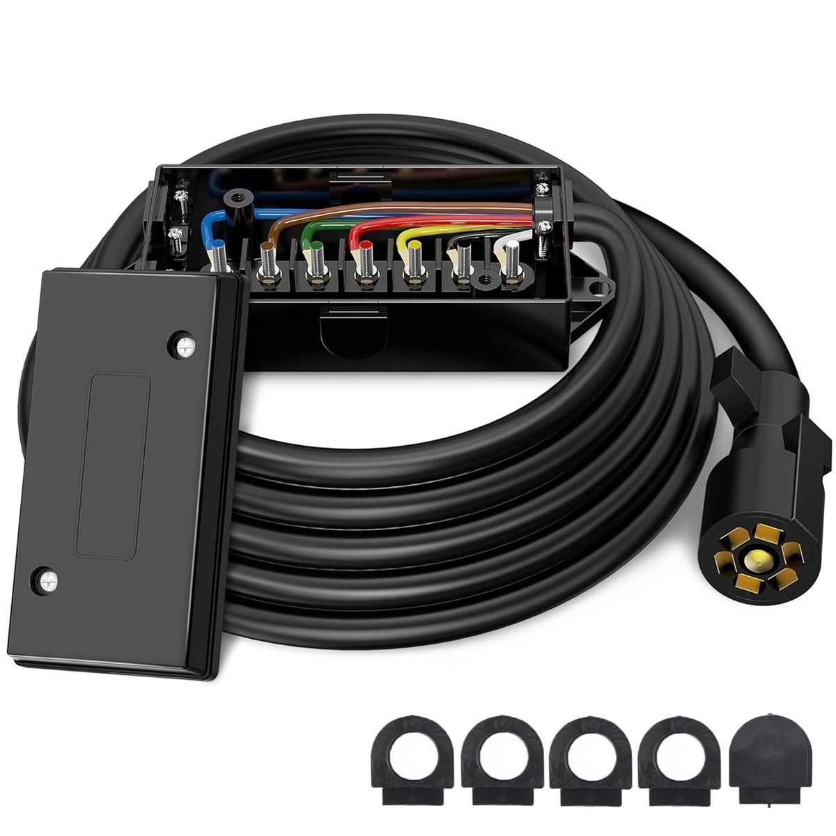 Premium 7-Way Trailer Plug with 7-Pin Weatherproof Wiring Harness Connector