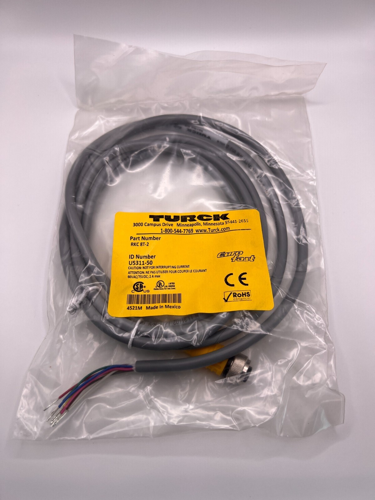 Turck RKC 8T-2 : M12 Female to 8 wire pigtail single-ended cableset