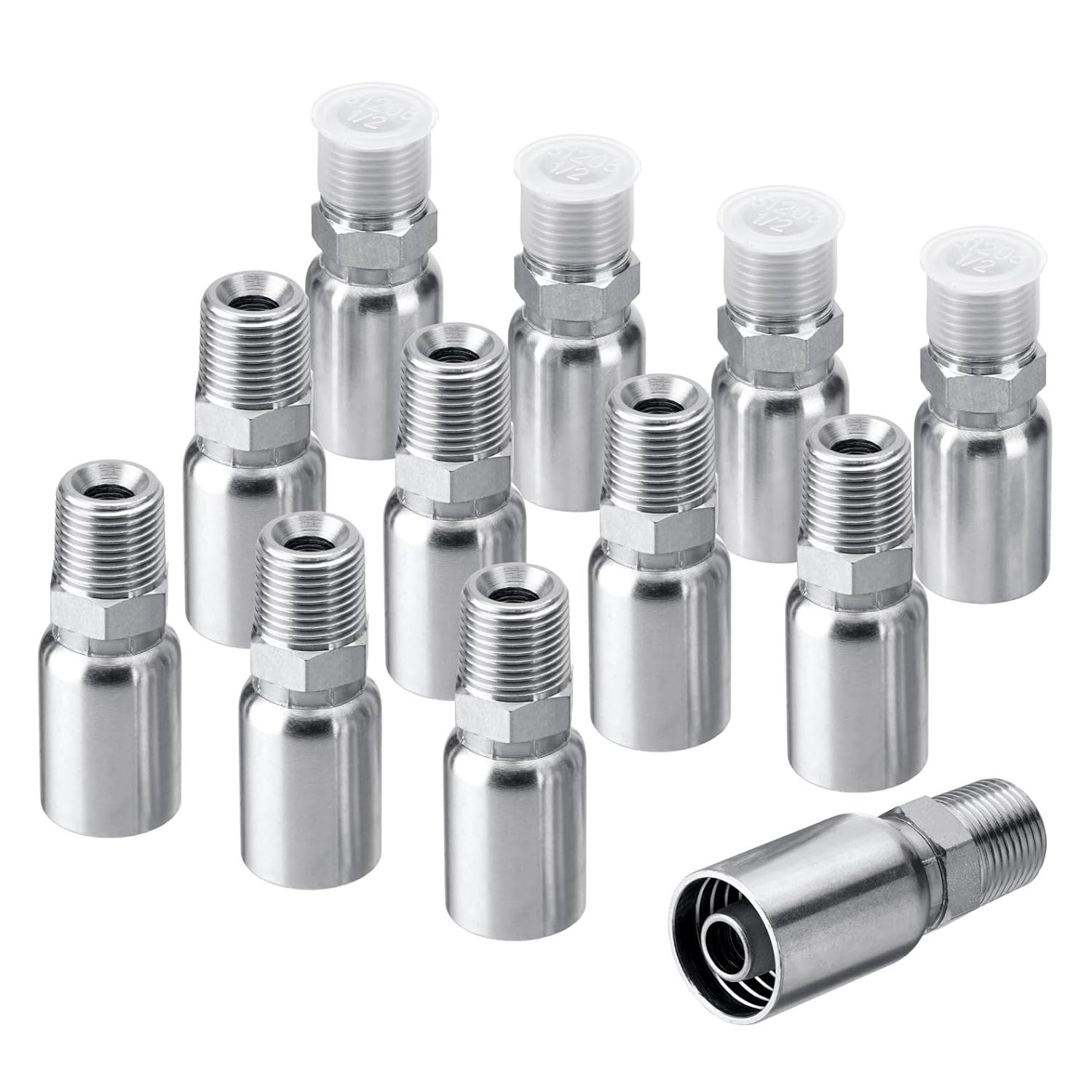 12 Pack 1/2″ Hydraulic Hose Fittings, 1/2″ I.D. Hose x 1/2″ NPTF Male with Prote