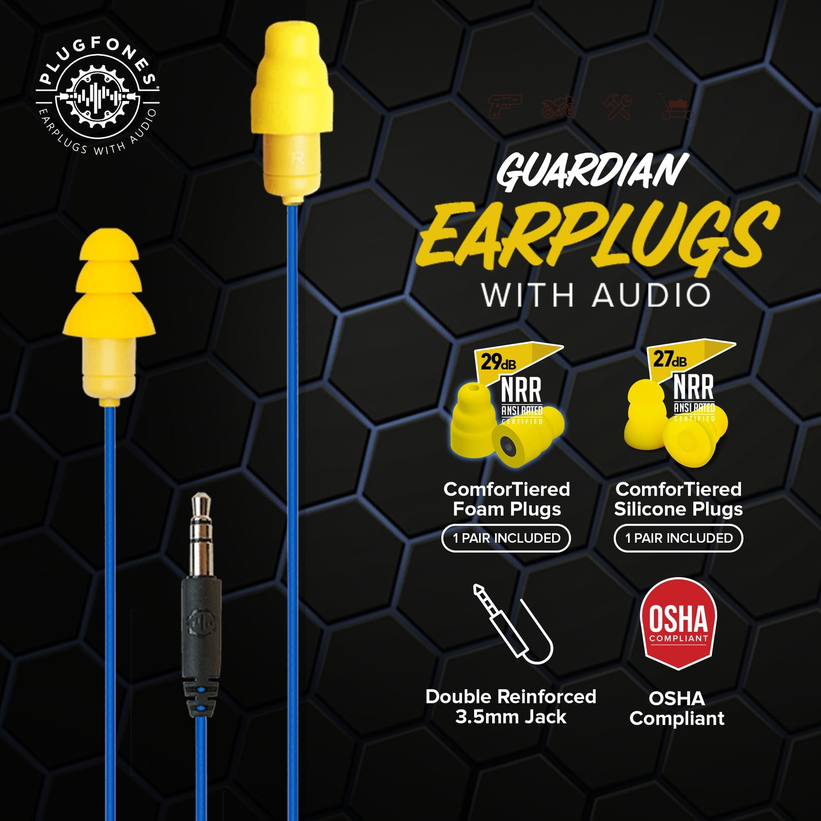 Guardian Earplug Headphones – OSHA Approved Noise Isolating in-Ear Earbuds