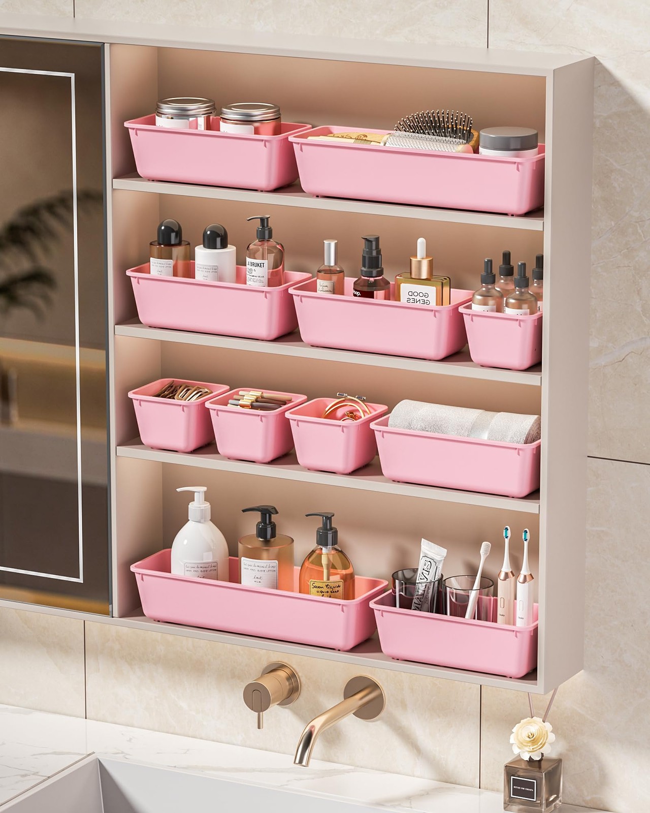 KEMETHY 25 PCS Plastic Drawer Organizers Set, 4 Sizes Vanity Organizer, Makeu…