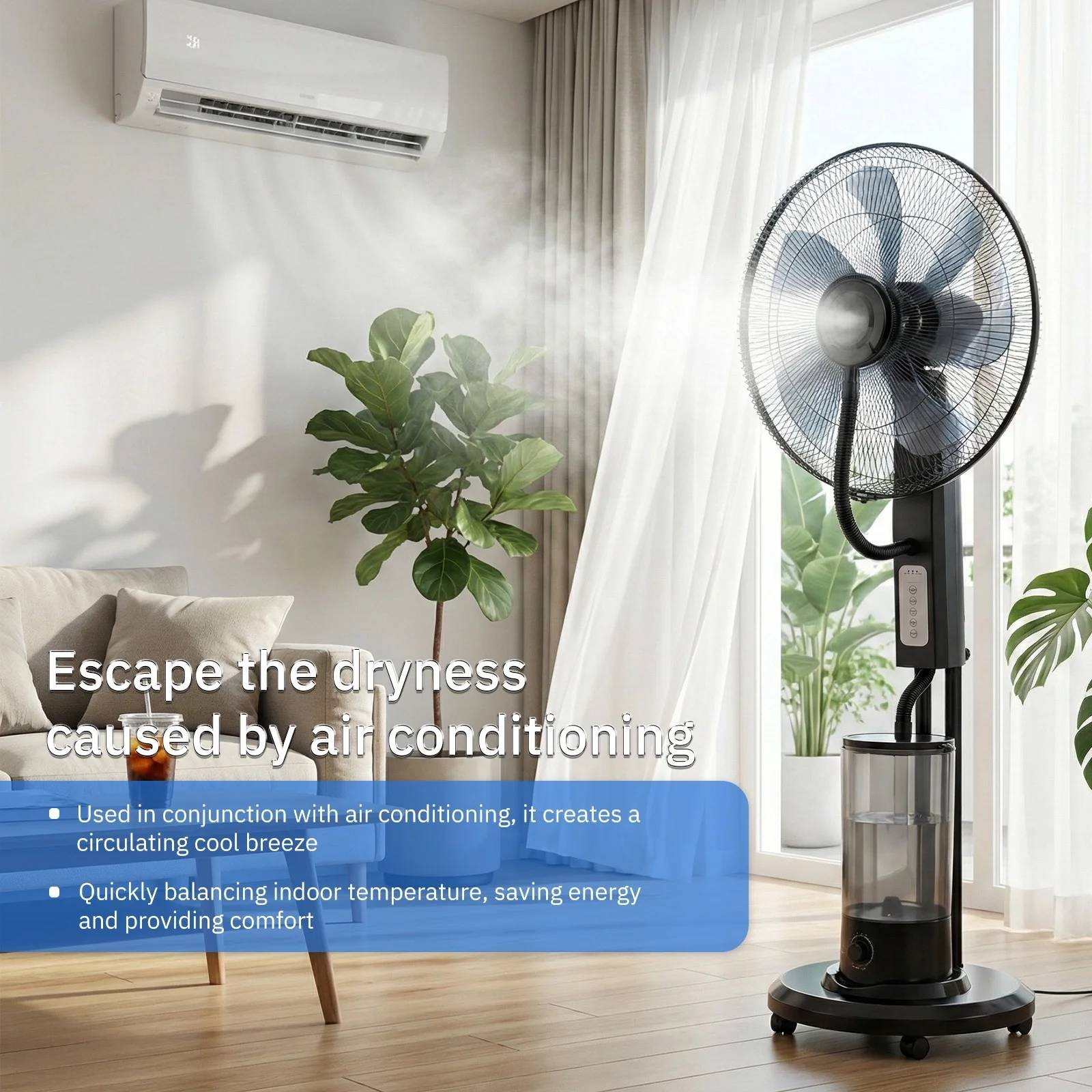 18 inch Portable Misting Cooling Fan w/120° Oscillation, 3 Speeds 5L Water Tank