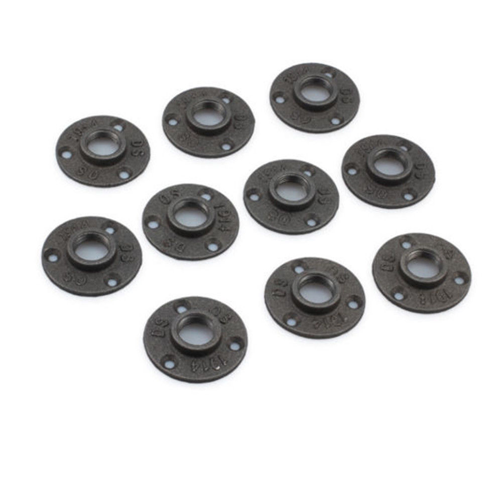 1/2″ BLACK MALLEABLE IRON FLOOR FLANGE fitting pipe npt – LOT OF 10 – vintage