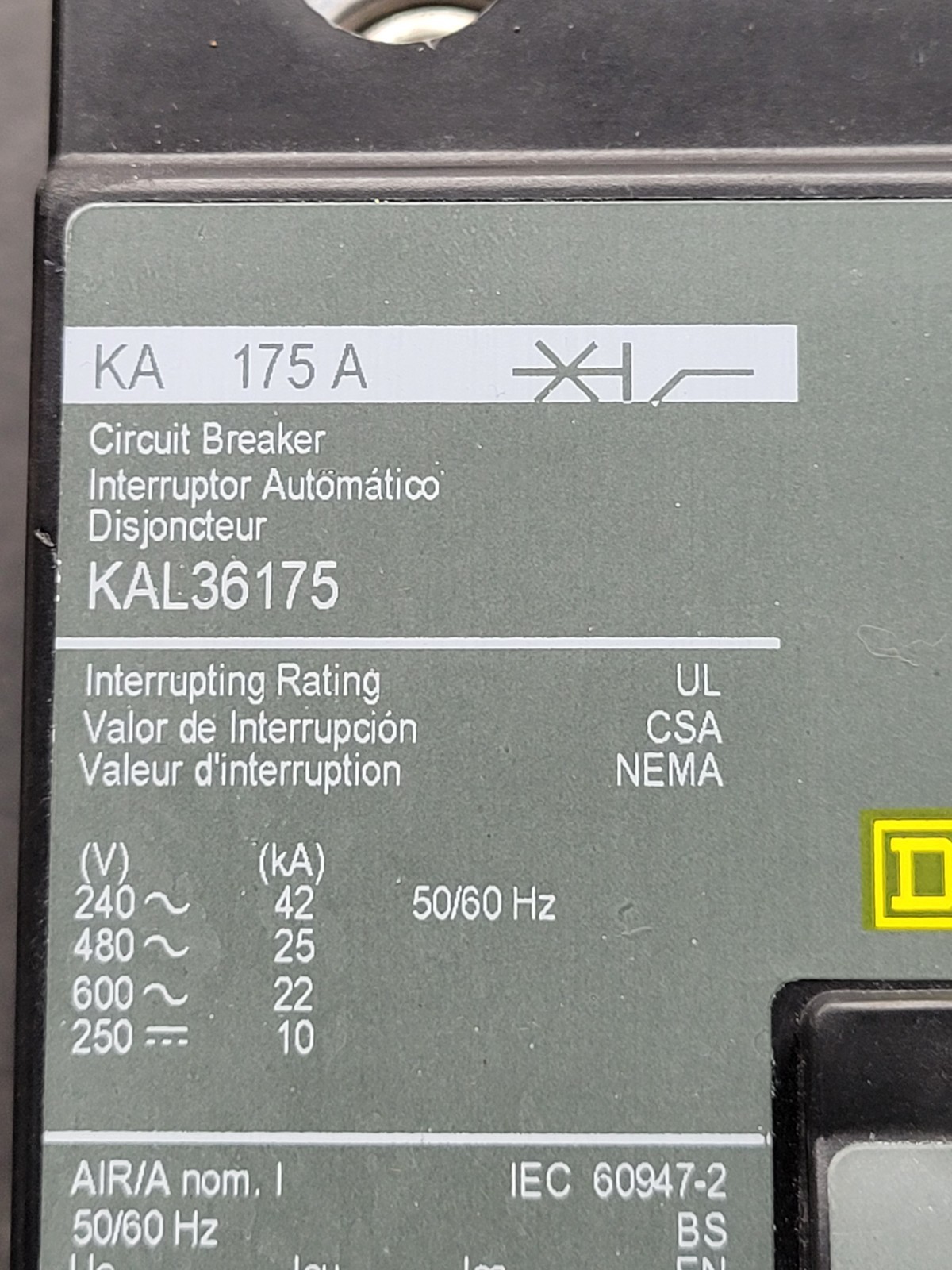 Square D KAL36175 Circuit Breaker.