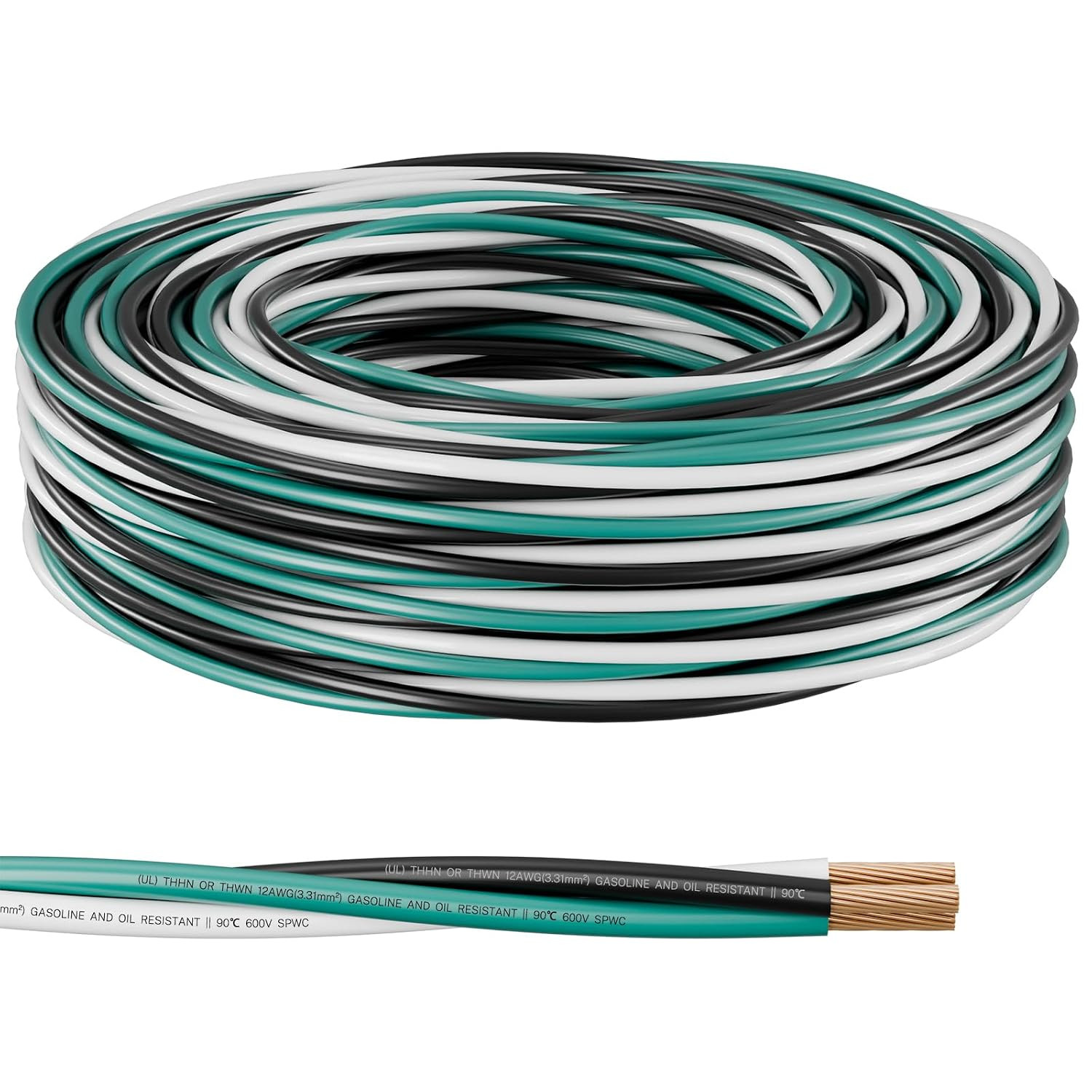 12 AWG THHN/THWN Copper Wire, 3-Color, Pre-Twisted, 25 FT | UL Listed Stranded C