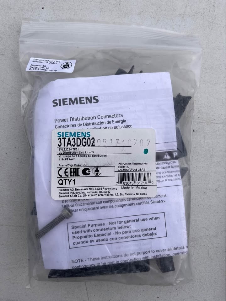 1 – Siemens 3TA3DG02 Circuit Breaker Lug Kit – NEW! SHIPPING FROM CANADA!