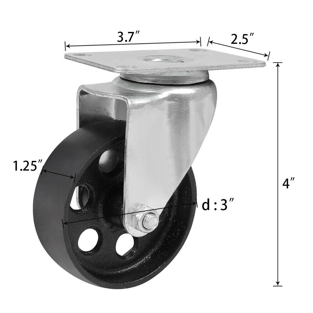 2/4/8PCS Swivel Casters 3″&3.5″ Heavy Duty Steel Cast Iron Plate Casters Wheels