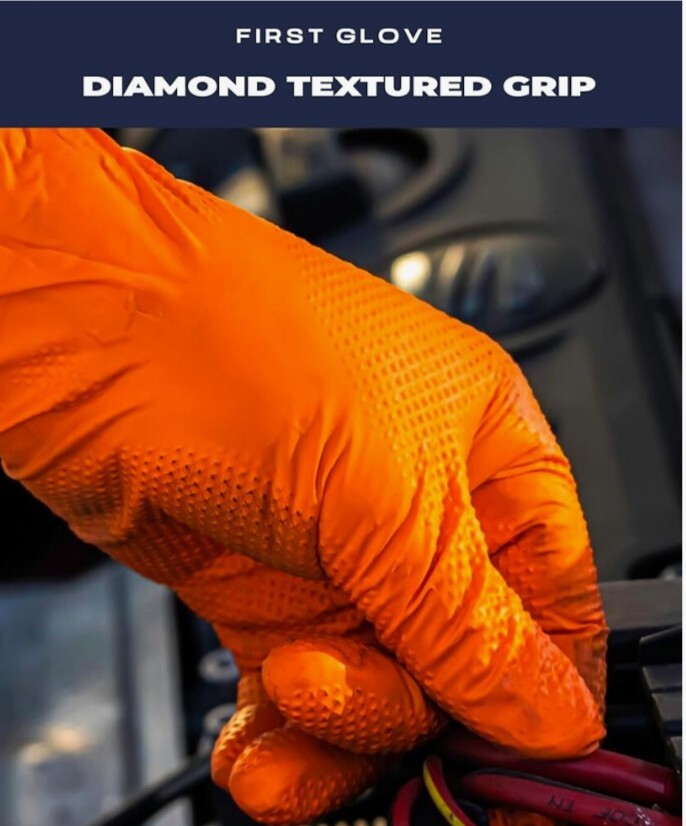 Orange Diamond Textured Nitrile Gloves Heavy Duty 1000 Count