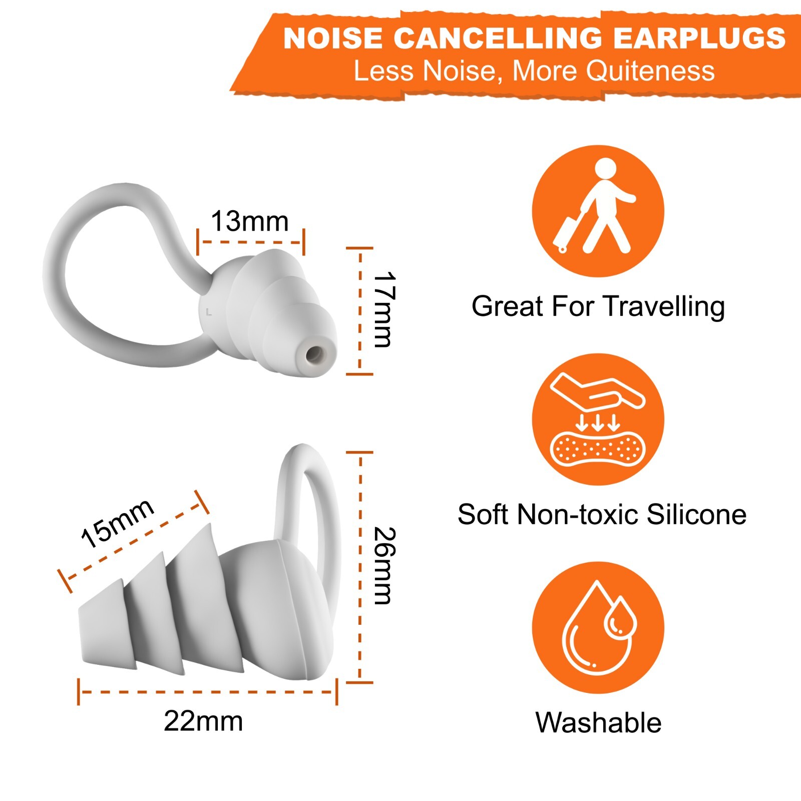 10 Pair Silicone Ear Plugs with Case Reusable Hearing Protection for Sleep Swim