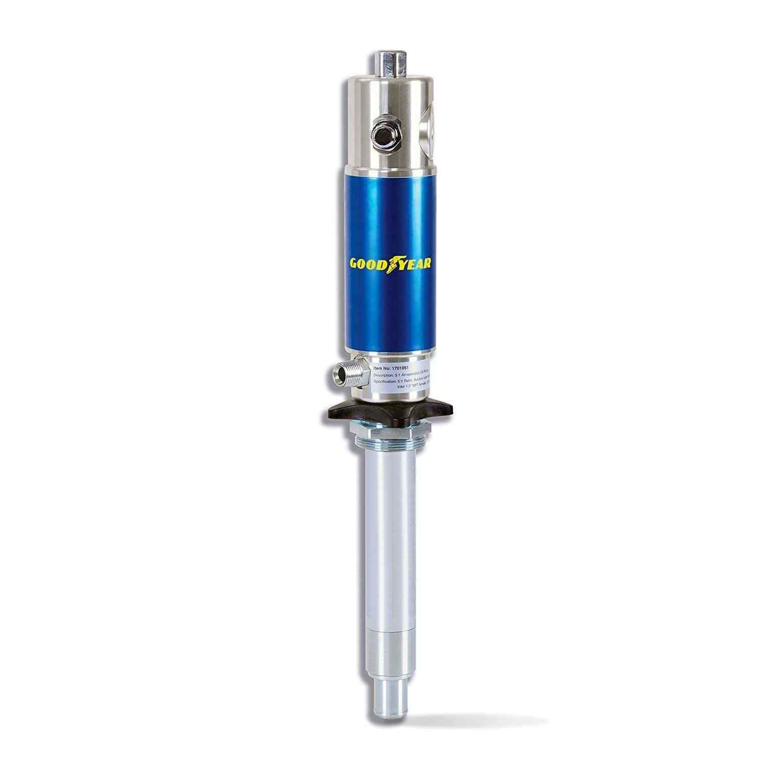 Goodyear Air-Powered Oil Transfer Drum Pump – 5:1, 3.2GPM, 1/4″ NPT Air Inlet,