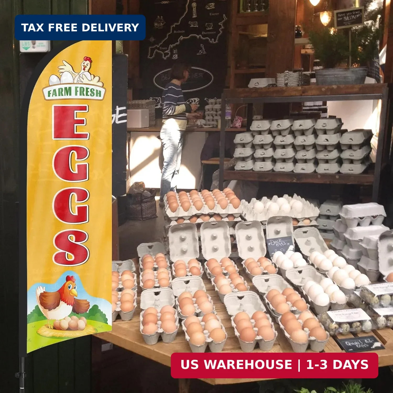 Farm Fresh Eggs Feather Flag Banner with Pole and Stake, Advertising Sign for