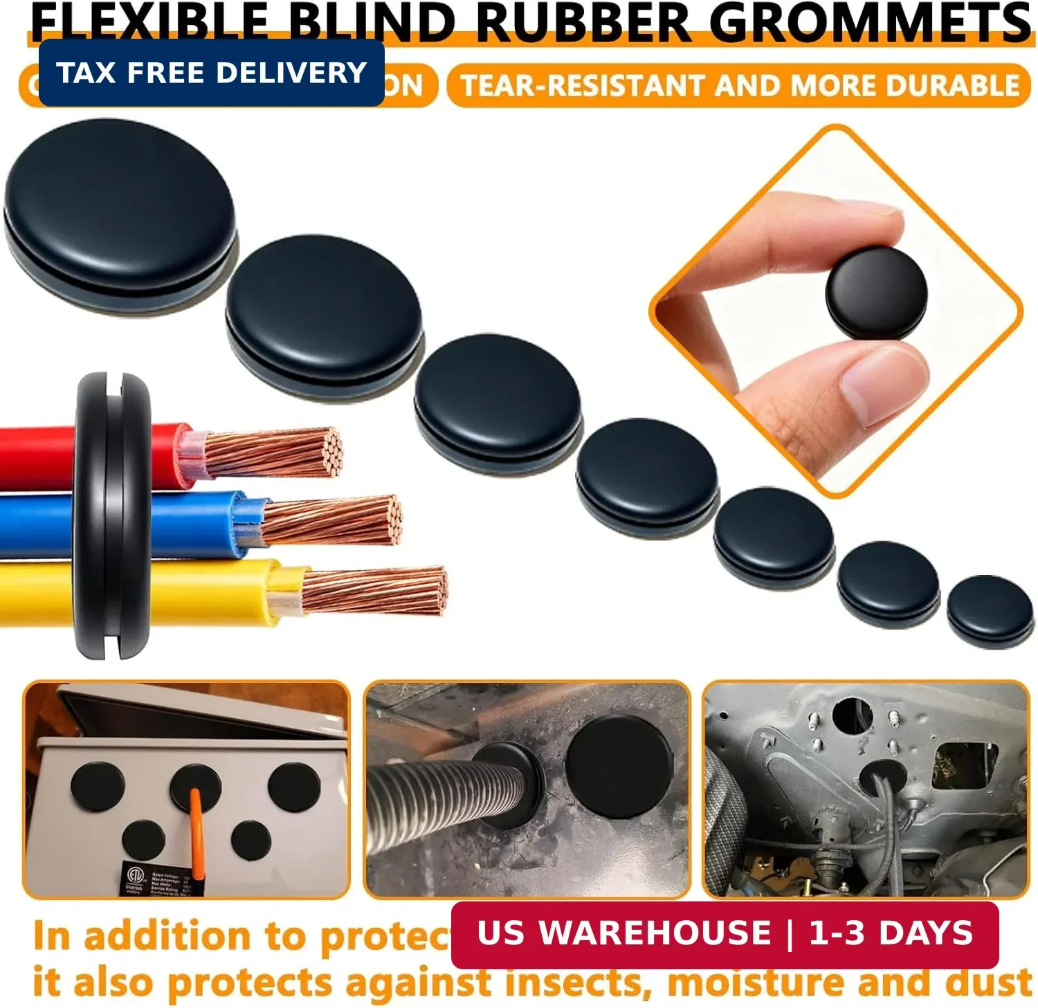 Rubber Grommet Kit 70 Pack – 7 Sizes Firewall Rubber Hole Plugs Rubber Grommets