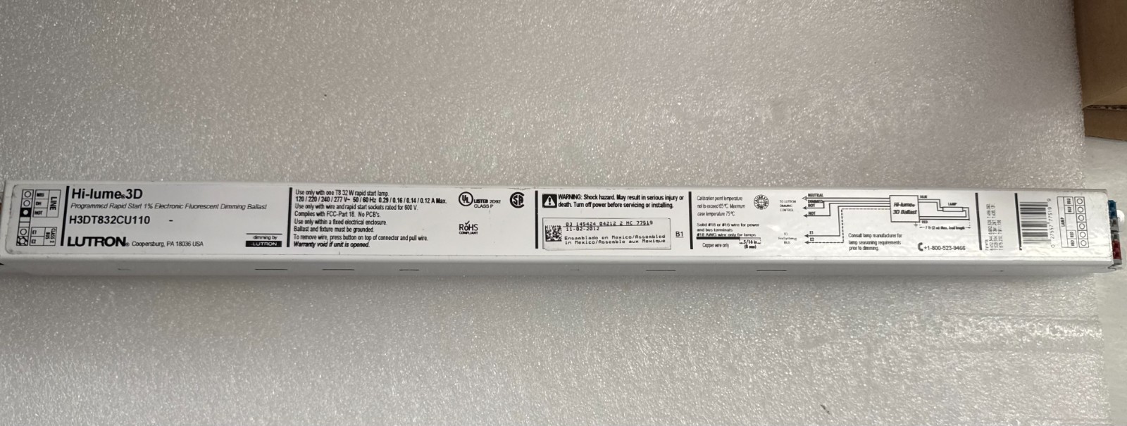 LUTRON Hi-Lume 3D H3DT832CU110 1% Dimming Ballast For One F32T8 Lamp 120/277V