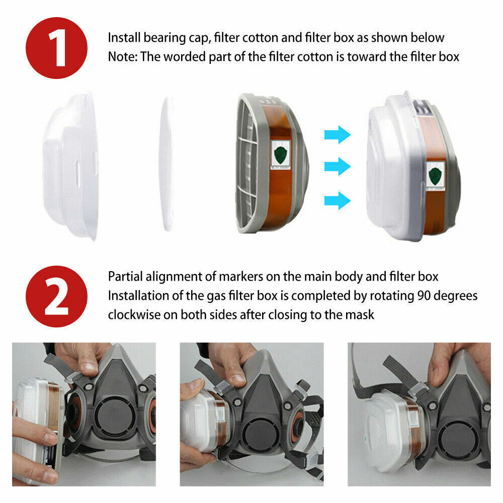 Half/Full Face Mask With Goggles Filter Anti-Dust/Gas Respirator 6200 Reusable