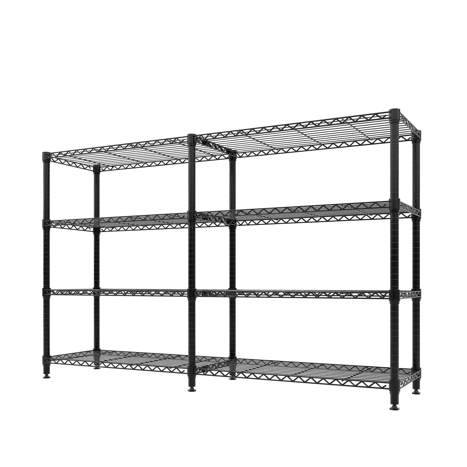 4-Tier Carbon Steel Wire Storage Shelving Double Row Heavy Duty Rack