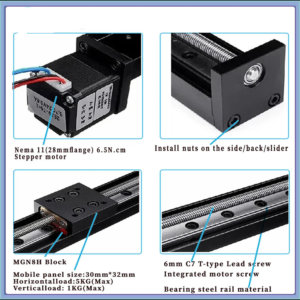50mm Mini CNC Slide Table Linear stage 1mm Pitch 0.07Nm NEMA11 stepper motor Kit