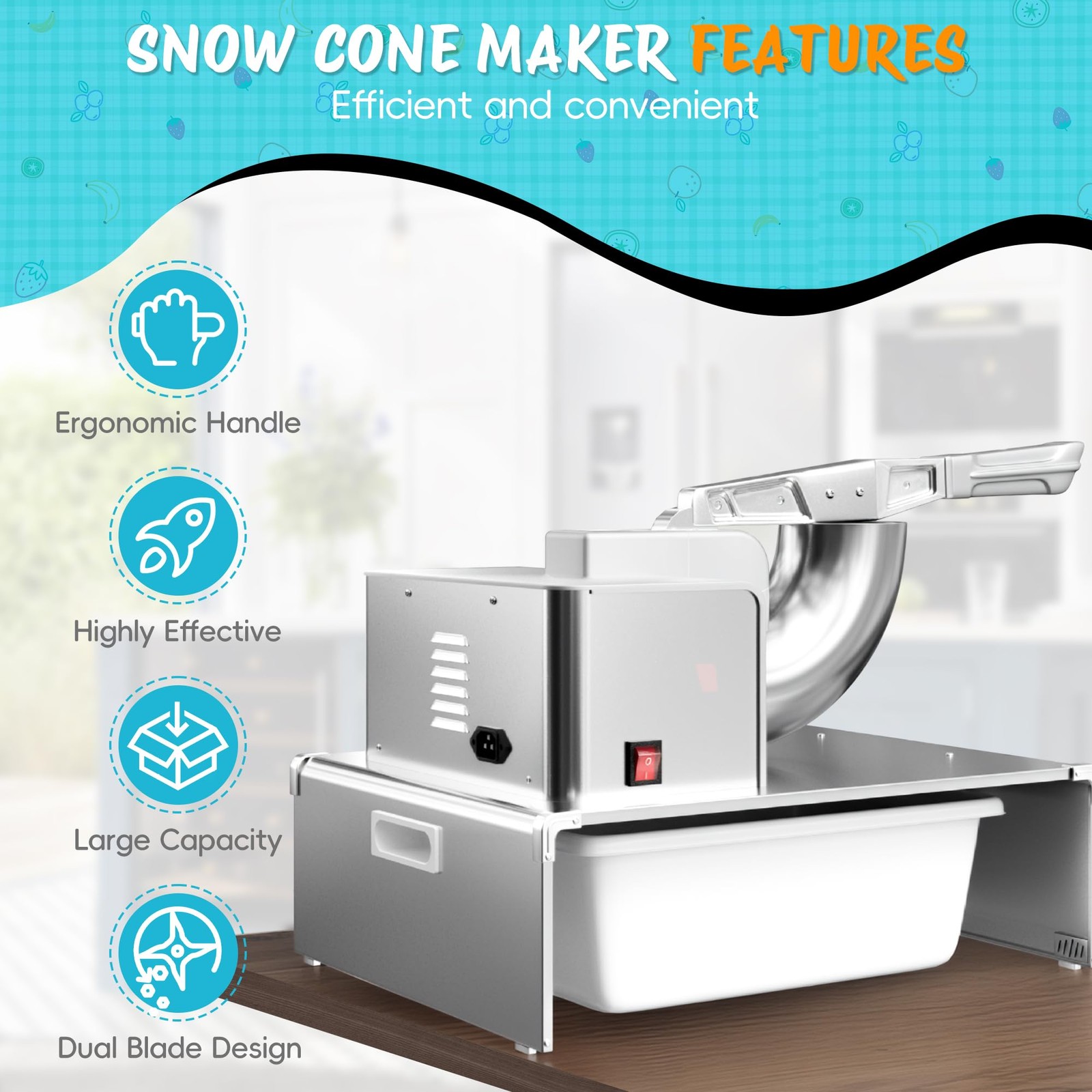 Snow Cone Machine Shaved Ice, 500LB/H Commercial Ice Crusher Shaved Ice Machi…