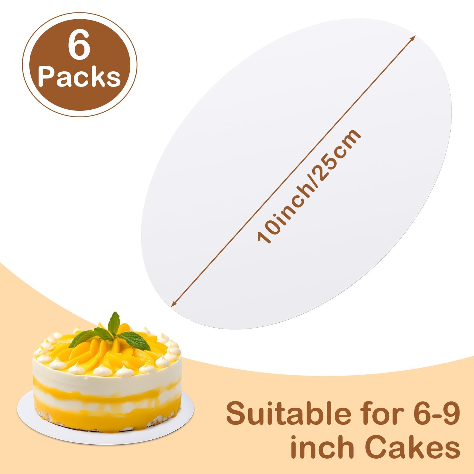 6 Pcs White Round Cake Boards 10 Inch Circle Cake Base