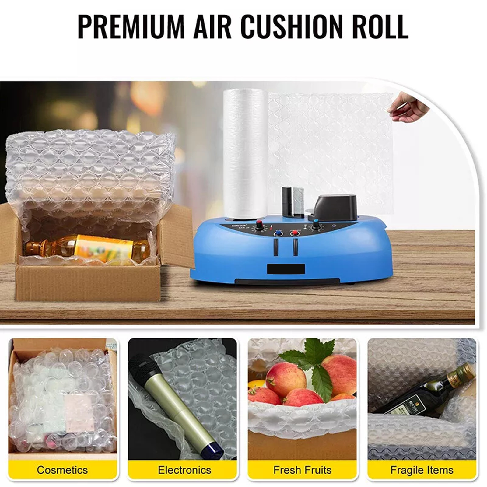 984′ x16″ Air Cushion Machine Film Small Bubble Pillow Packaging Padding 4 Rolls