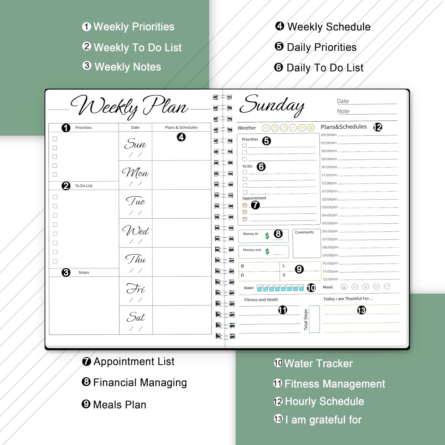 Daily Weekly Planner with Hourly Schedules, to Do List, Daily Planner for Office