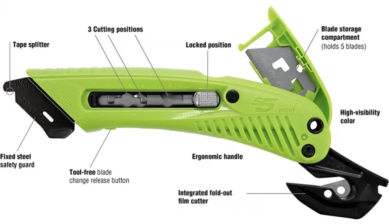 PACIFIC HANDY CUTTER PHC S5R Right Handed Safety Box Tape Film Cutter Utility