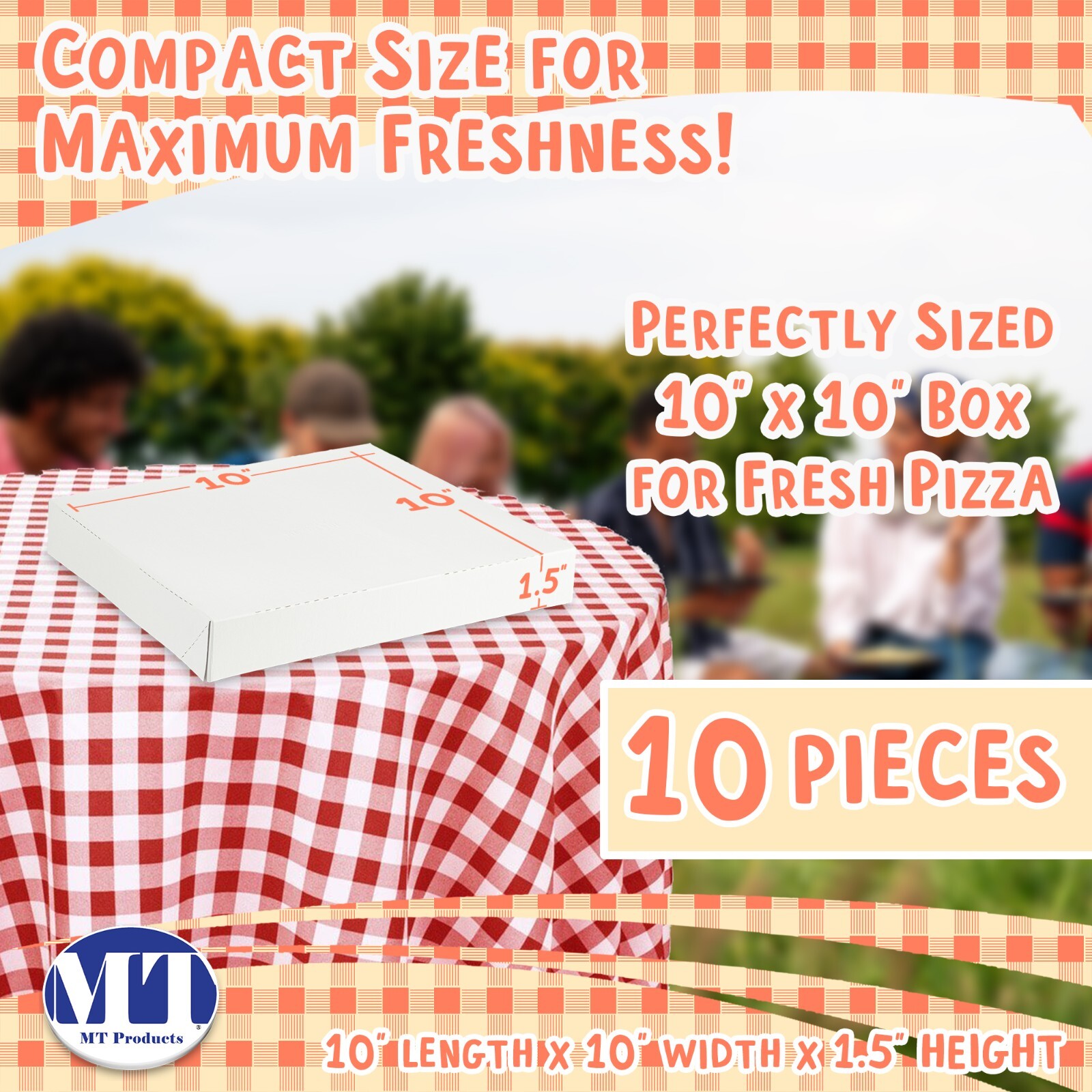 MT Products 10″ x 10″ x 1.5″ Plain White Extra Thin Pizza Boxes – Pack of 10
