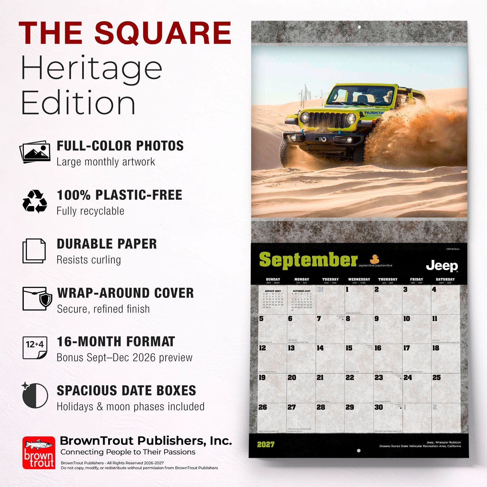 Jeep OFFICIAL | 2027 12×24″ (Hanging) Wall Calendar | Plastic-Free