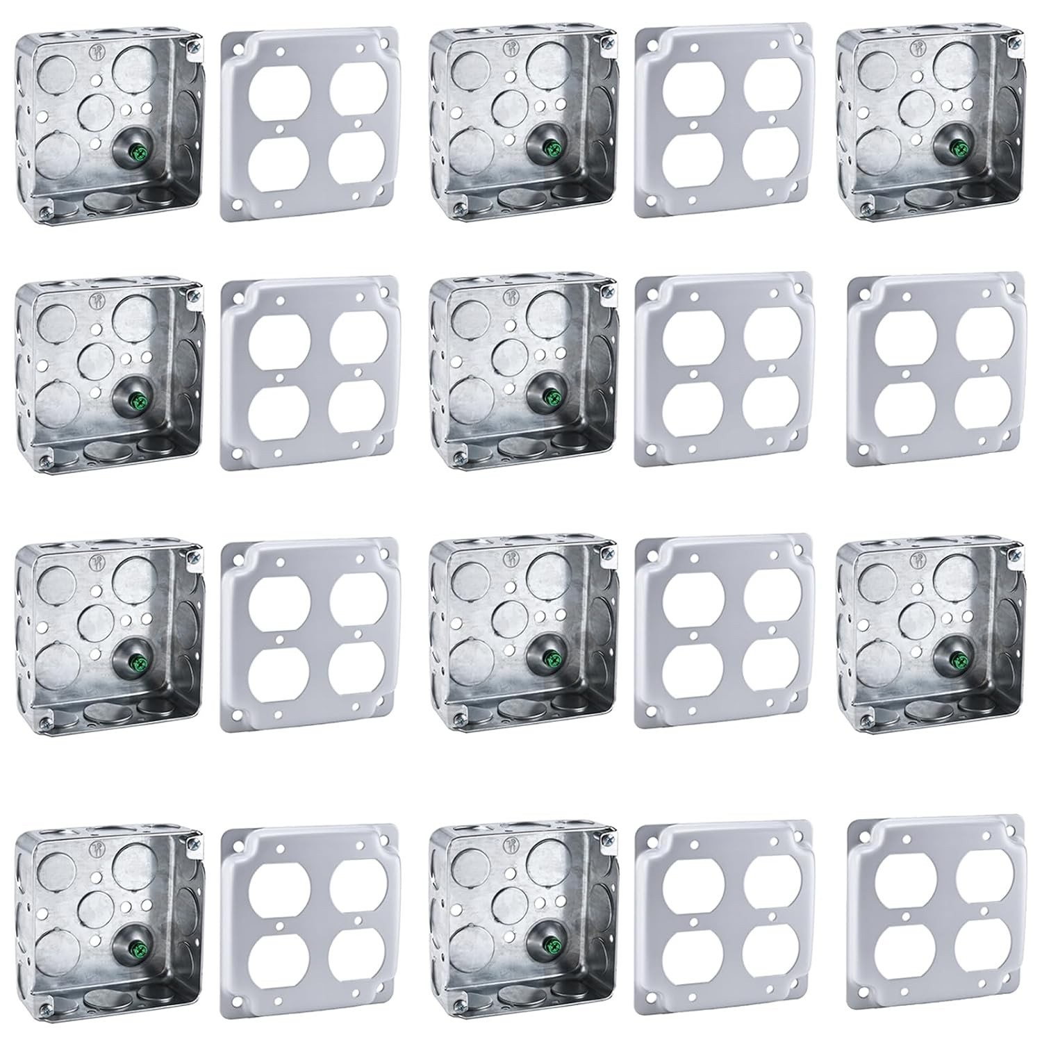 Patioer 4″x4″ Metal Electrical Box with Cover Double Duplex 1-1/2» Deep, 10 Set