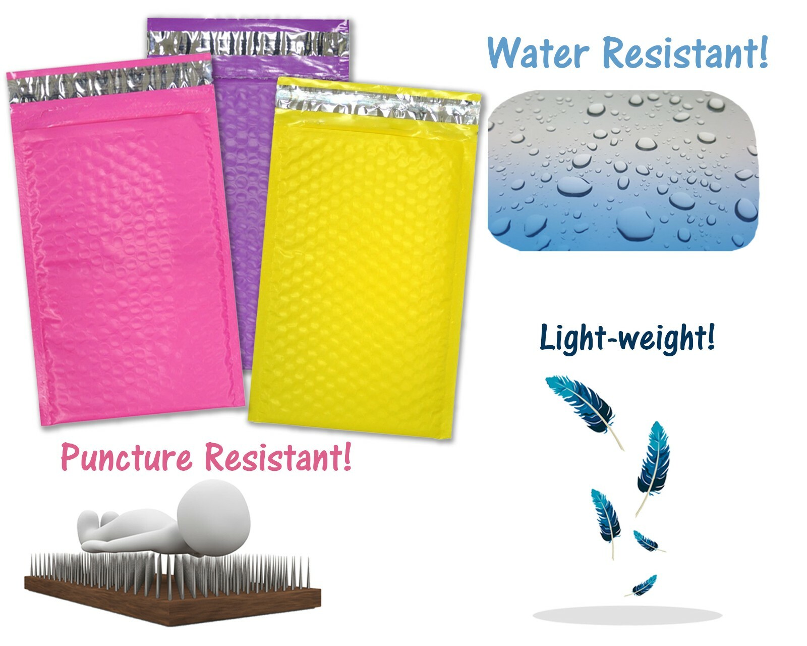 All 3 Sizes! Assorted 8.5×12, 6×9, & 4×8 Colored Poly Bubble Padded Mailers NEW!