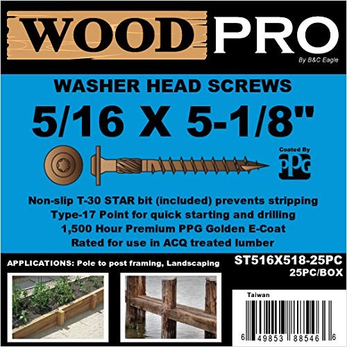 WoodPro Fasteners ST516X518-25PC 5/16-Inch by 5-1/8-Inch Length Round Washer …