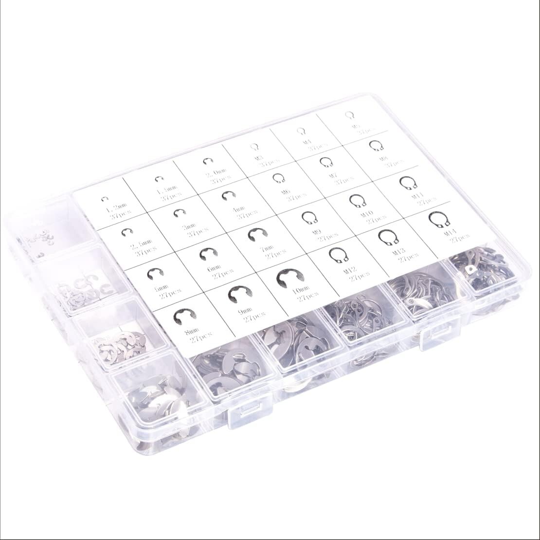 327Pcs Stainless Steel E-Clip Circlip Kit Retaining Ring Assortment Set 24 Sizes