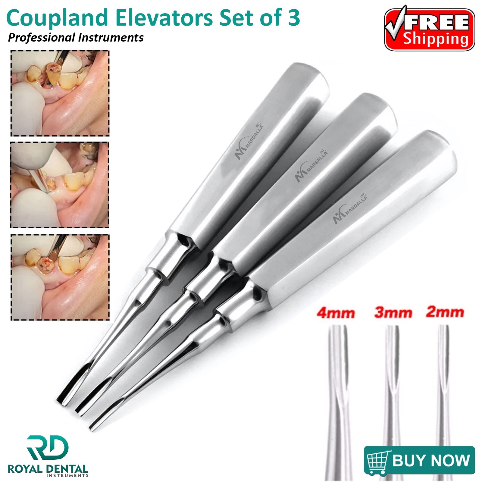 Coupland Elevators Dental Extraction Set Of 3 Surgical Root Extracting Loosen CE